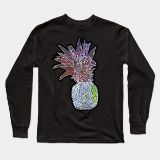 Pineapple sparkly neon design on black Long Sleeve T-Shirt